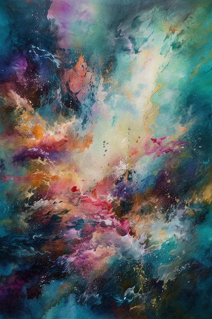 A painting of a colorful abstract background with the word's on it