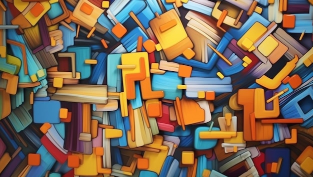 A painting of a colorful abstract design with the word's on it