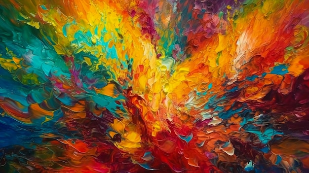 A painting of a colorful background with the word love on it.