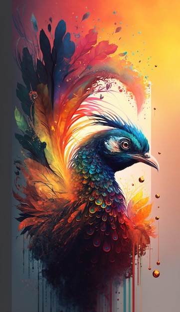 Painting of a colorful bird on a colorful background generative ai