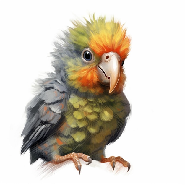 painting of a colorful bird with a yellow beak and orange feathers generative ai