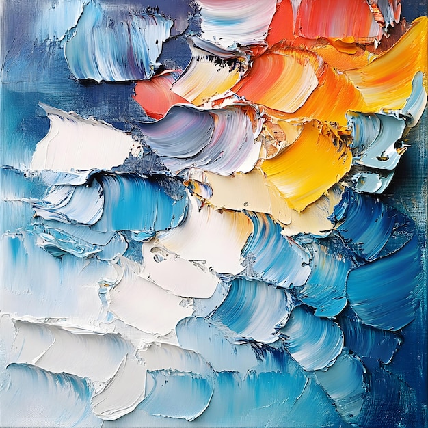 a painting of a colorful blue and white colors