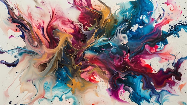 a painting of colorful dye has a blue and white color