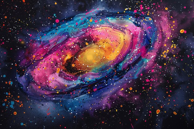 painting of a colorful galaxy with a black background and lots of stars generative ai