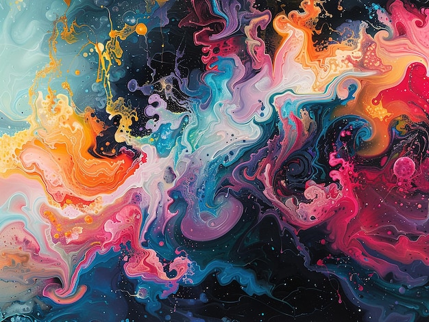 a painting of colorful liquid is shown with a colorful background