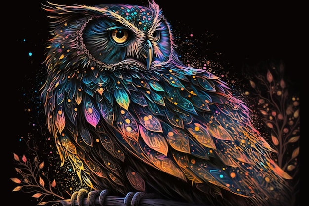 Painting of a colorful owl generative ai