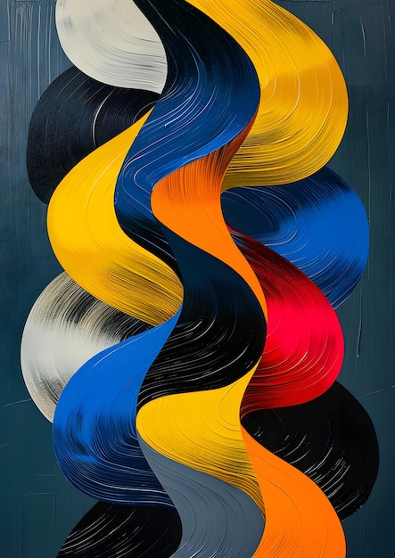 A painting of a colorful spiral with a blue and yellow section