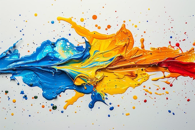 a painting of colorful splashes of orange and blue colors