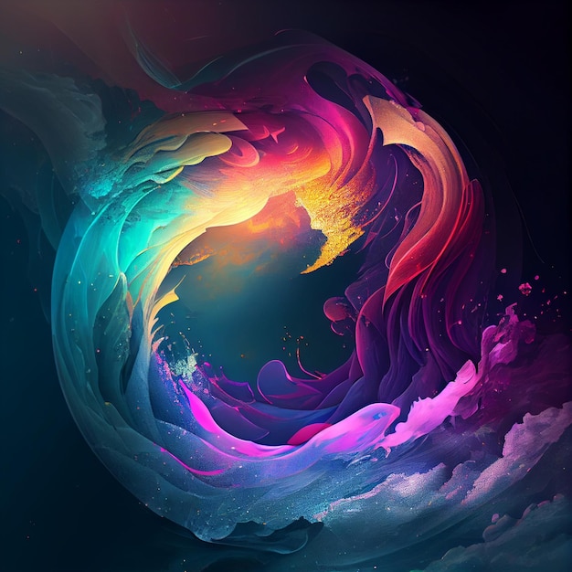 Painting of a colorful swirl on a black background generative ai