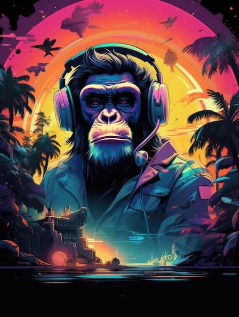 a painting cool ape in pixel art style reminiscent of classic video game characters