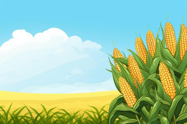 Photo a painting of corn on a field with a blue sky and clouds