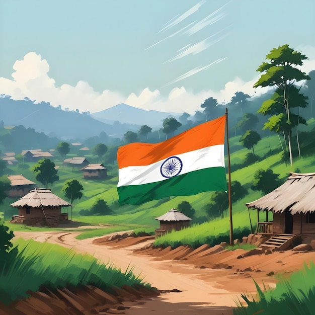 a painting of a country that has a flag that says quot the country quot