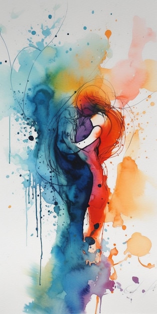 A painting of a couple hugging each other