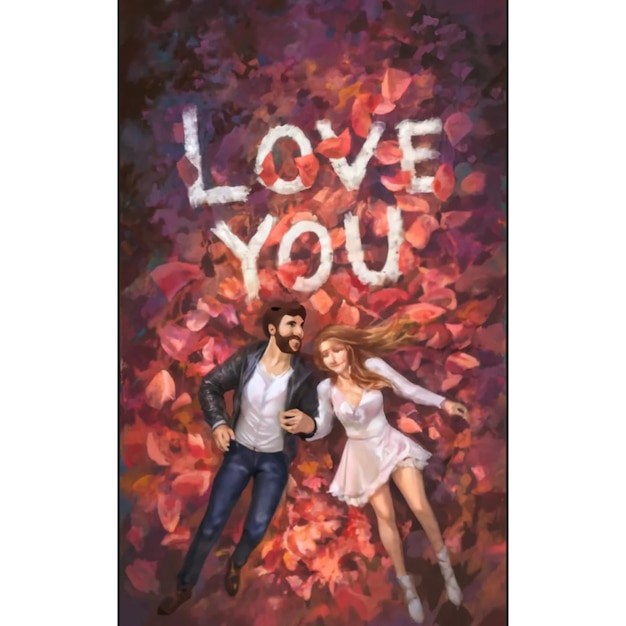 Photo a painting of a couple in love with leaves and a man and woman