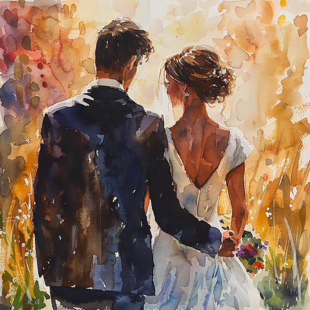 Photo a painting of a couple in a park