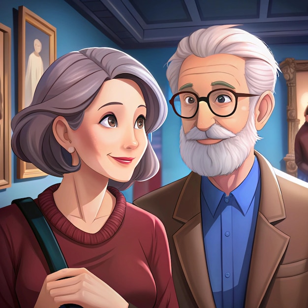 Photo a painting of a couple with glasses and a man in a suit