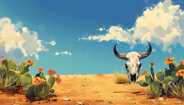 Photo a painting of a cow in a desert with a sky background