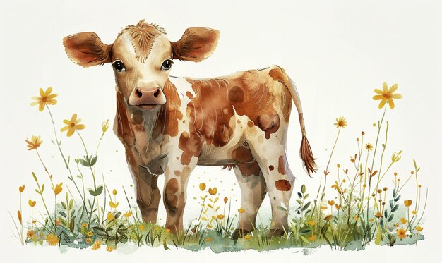 Photo a painting of a cow in a field of flowers