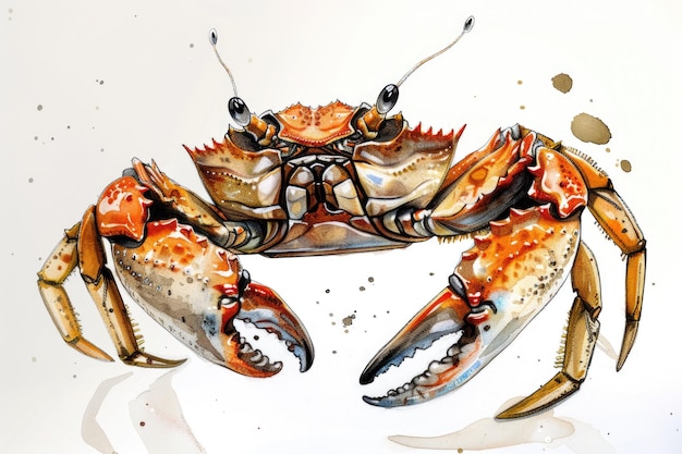 A painting of a crab on a white surface Suitable for marine themes