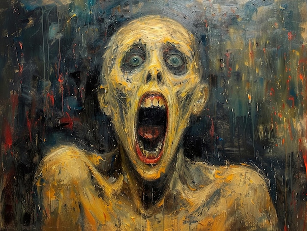 Photo a painting of a creepy man with a creepy face and the words  im not sure whats going on