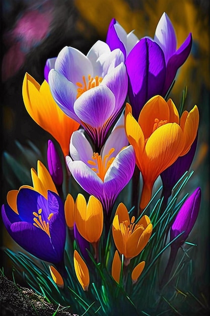 A painting of crocus flowers.