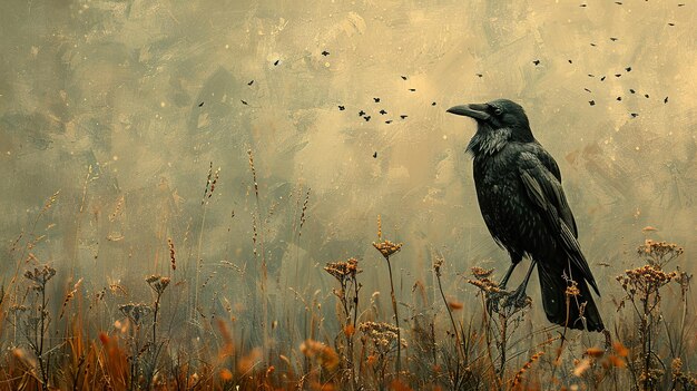 a painting of a crow with the words  raven  on it