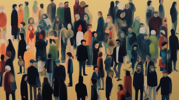 A painting of a crowd of people in a crowd.