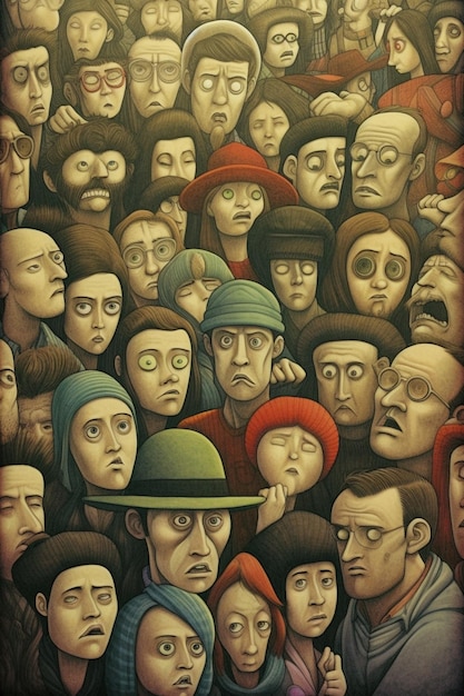 A painting of a crowd of people with the word " the word " on the front.