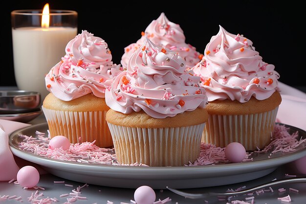 Painting of a cupcake with a pink frosting and sprinkles