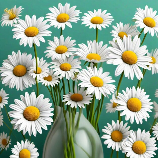 Photo a painting of daisies and a vase with a green background