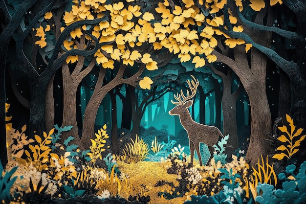 Photo a painting of a deer in the forest