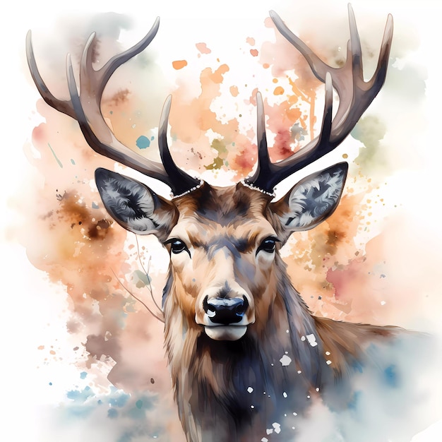 A painting of a deer with antlers and a big antlers.