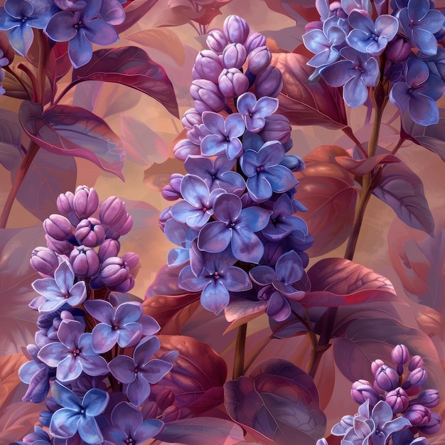 A painting depicting vibrant purple flowers set against a soft pink background The flowers stand out