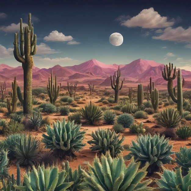 a painting of desert landscape with cactus and desert landscape