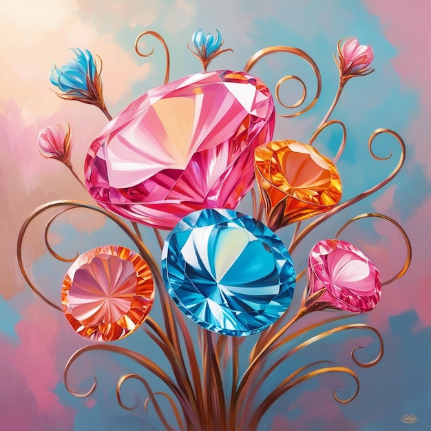 Photo a painting of a diamond and other flowers