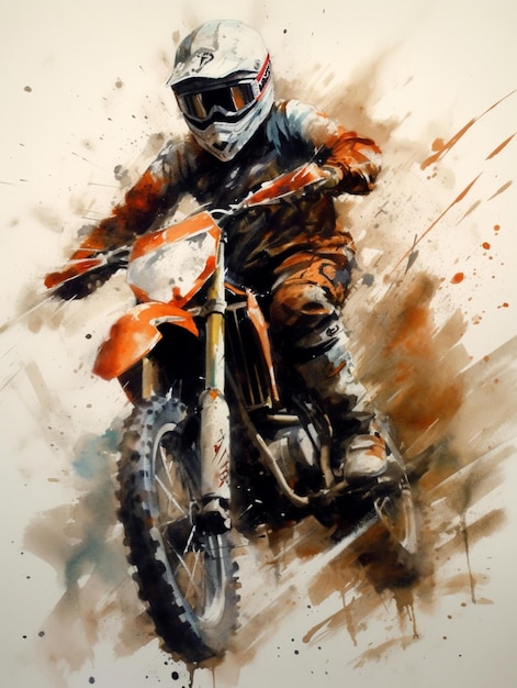 A painting of a dirt bike rider with the word moto on it.