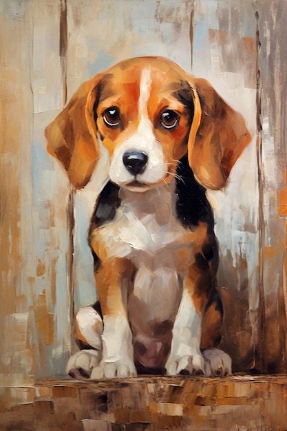 Painting of a dog sitting on a ledge looking at the camera generative ai