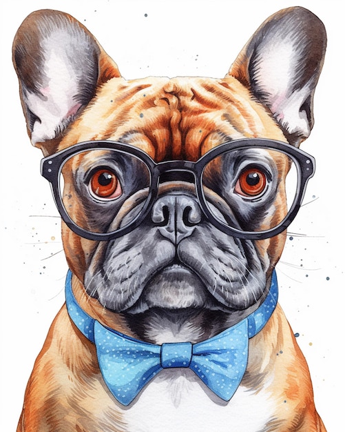 Painting of a dog wearing glasses and a bow tie generative ai