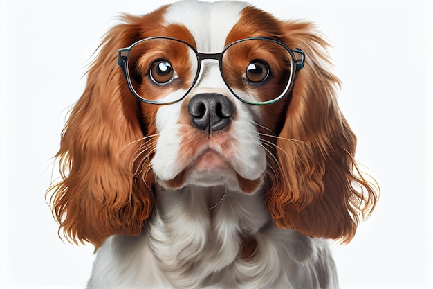 A painting of a dog wearing glasses