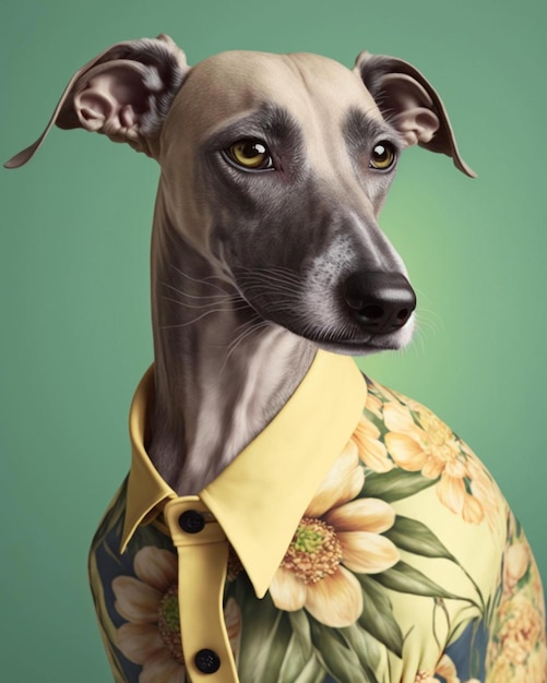 A painting of a dog wearing a shirt that says'dachshund '