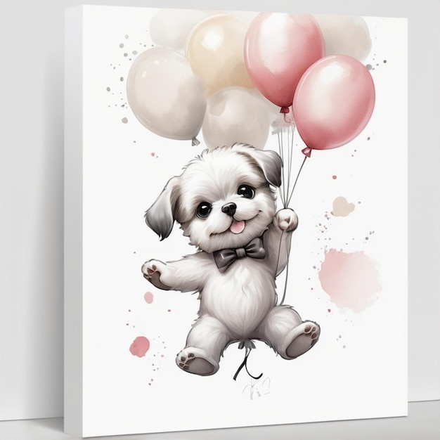 Photo a painting of a dog with balloons and a bow tie