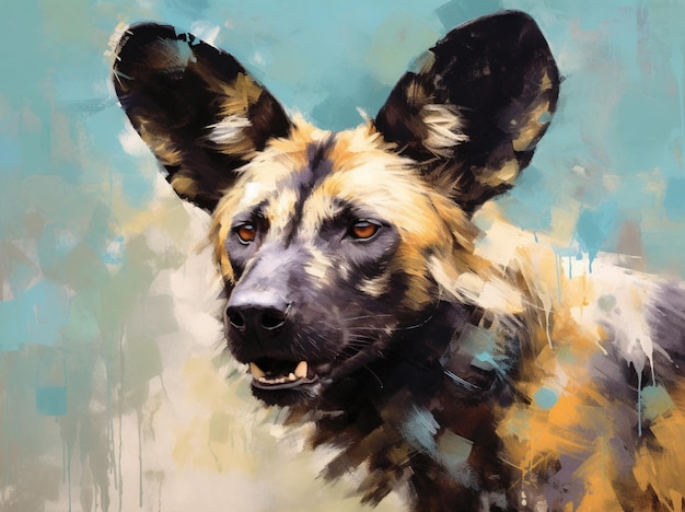 painting of a dog with a blue background generative ai