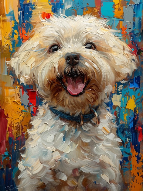 painting of a dog with a blue collar and a red collar generative ai