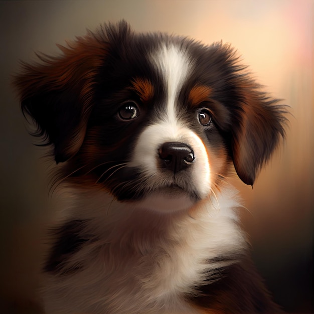 A painting of a dog with a brown and white face.