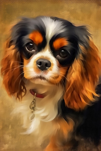 Painting of a dog with a collar and a collar around its neck generative ai