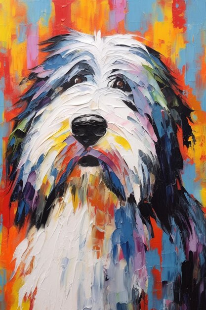 Painting of a dog with a colorful background generative ai