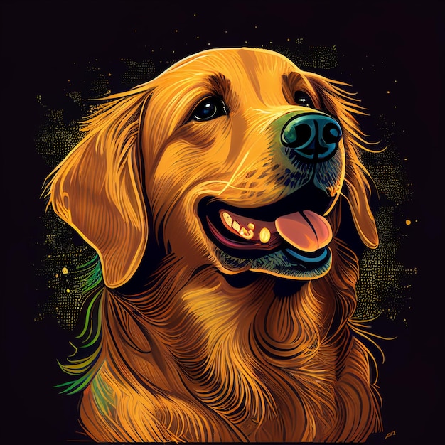 Painting of a dog with golden retrievers face and black background generative ai