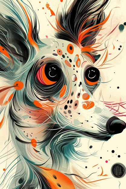 painting of a dog with orange eyes and a long hair generative ai