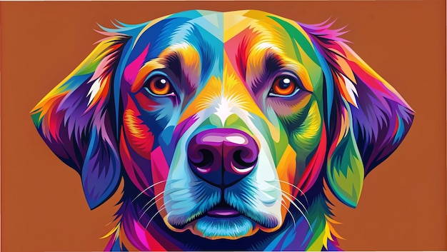 a painting of a dog with a rainbow colored face