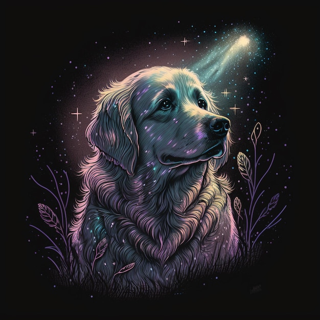 Painting of a dog with a star on its forehead generative ai